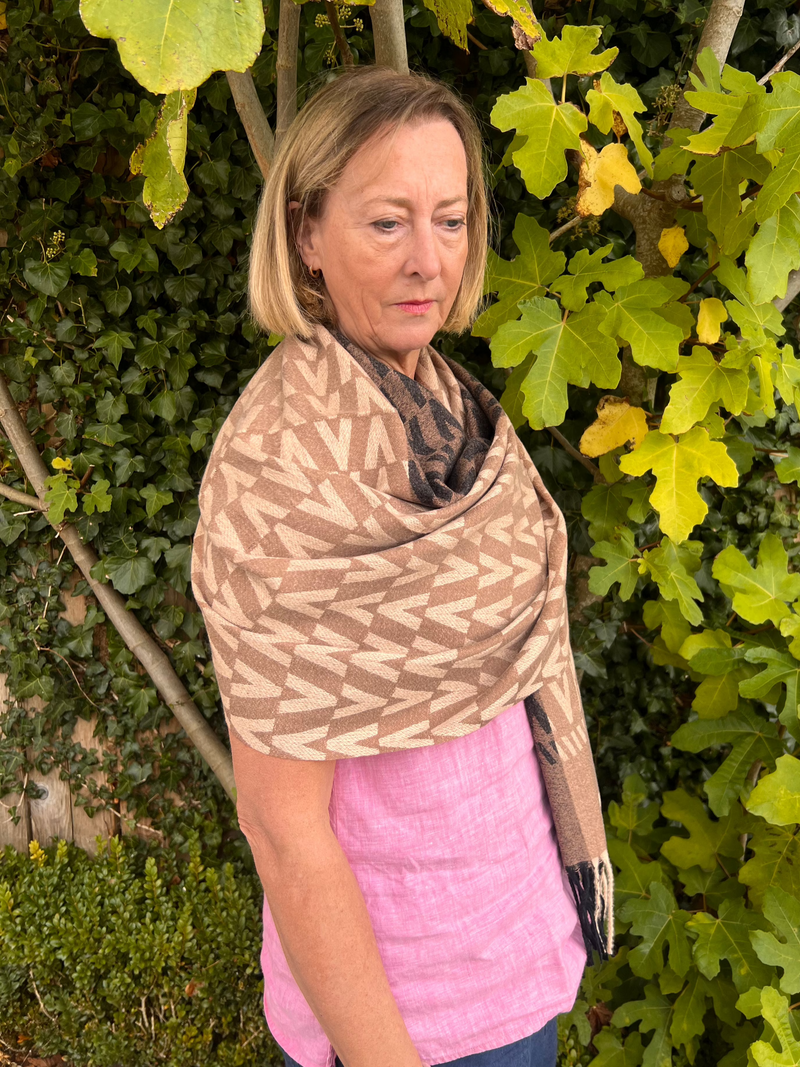 Espresso Chevron Cashmere Scarf - Zaytuni