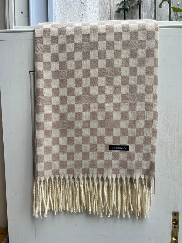 Sandstone Checkered Cashmere Scarf - Zaytuni