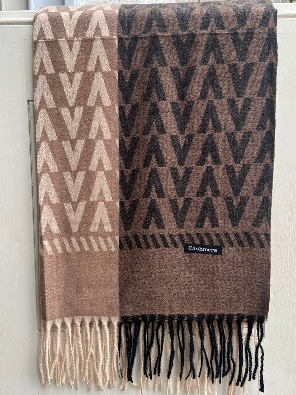 Espresso Chevron Cashmere Scarf - Zaytuni