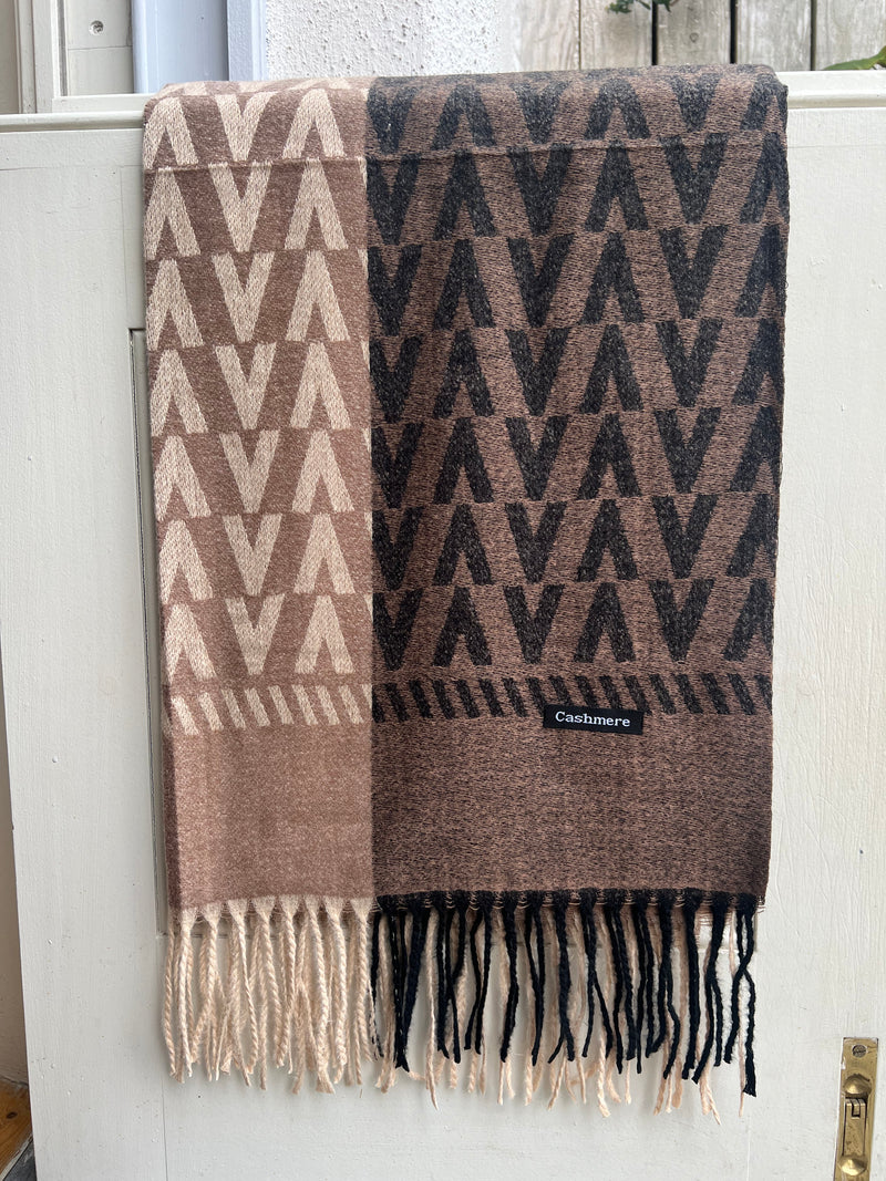 Espresso Chevron Cashmere Scarf - Zaytuni